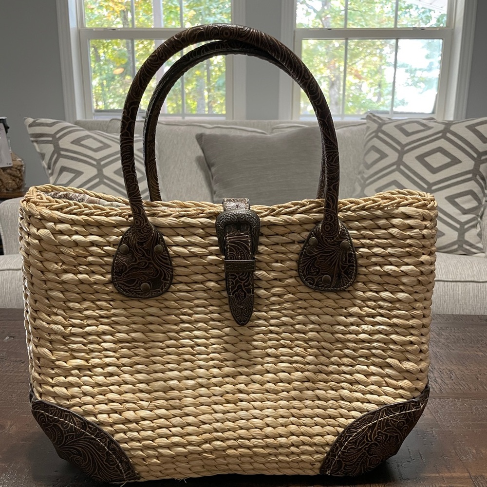 Scala Handmade Maize Tote w/Leather Trim